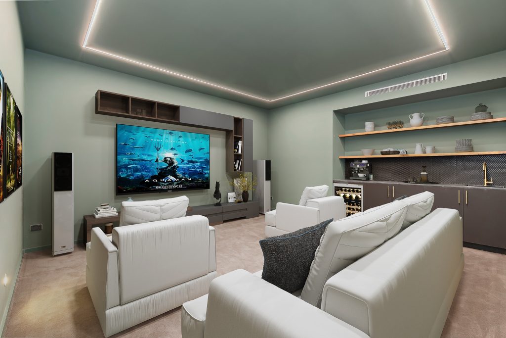 home theatre with ceiling lights