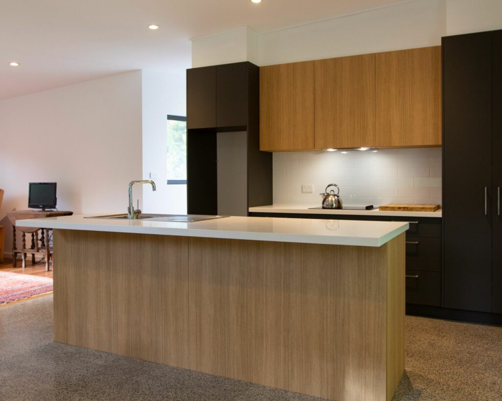 modern kitchen with timber cabinets