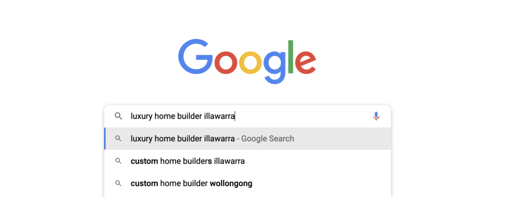 Google search of luxury home builder Illawarra