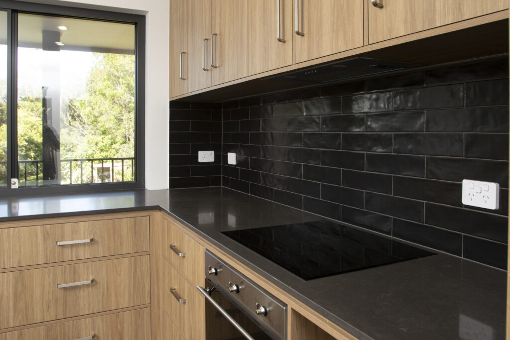 kitchen with black tiles